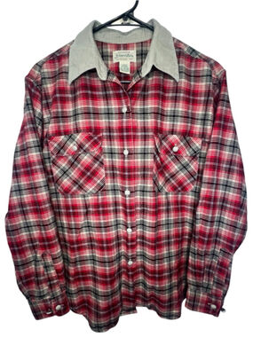 St. John's Bay Plaid Button Front Plaid Flannel Shirt With Corduroy Collar